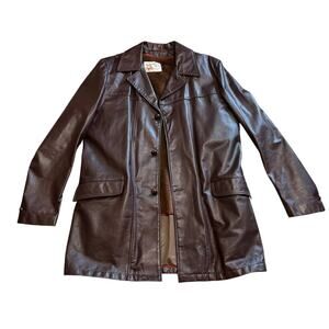 Vintage 70s The Leather Shop Sears Jacket Mens 46 X-Tall XT Brown Sherpa Lined
